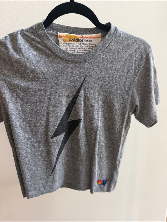 Aviator Nation Tops - Aviator Nation Kids Gray Tee with Black Lightning Bolt and Rainbow Accent
